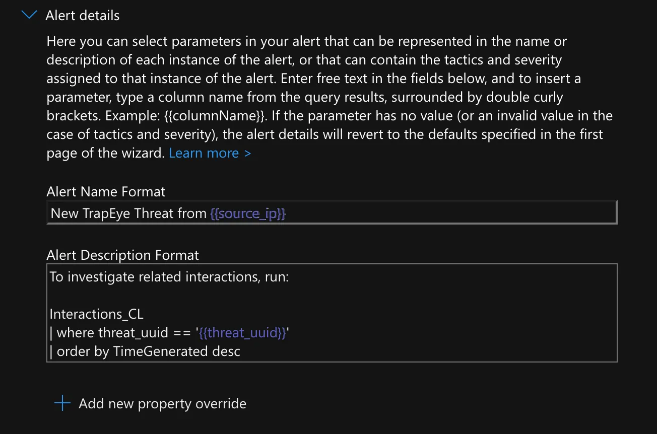 Set alert details