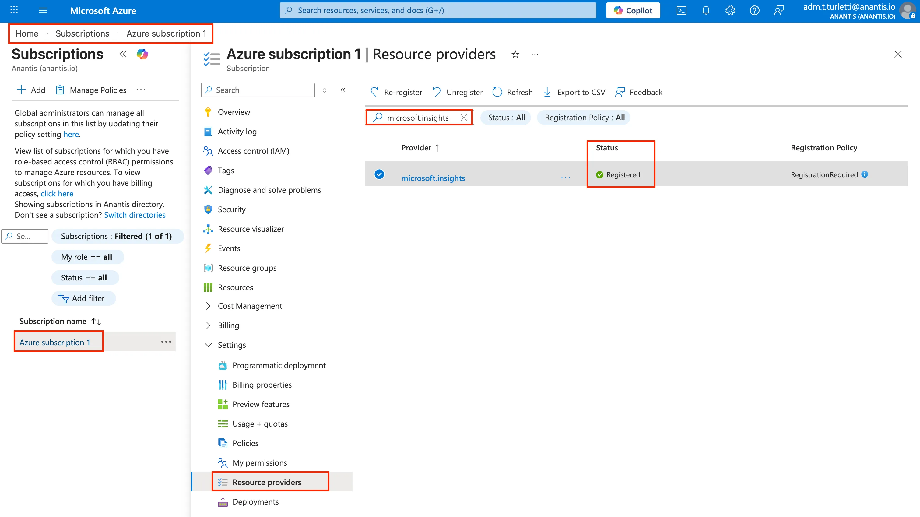 Register Microsoft.Insights