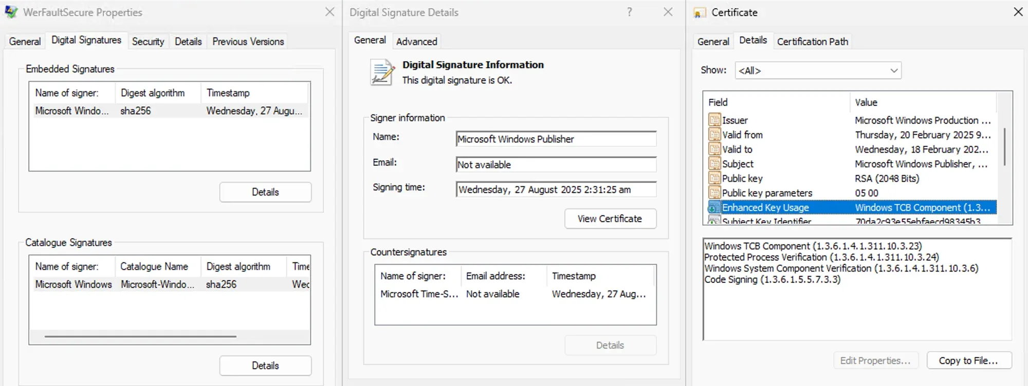 WerFaultSecure.exe Digital Signature WerFaultSecure.exe Digital Signature